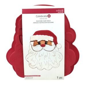 Celebrate it Christmas Santa Clause Silicone Cake Mold Red 8 1/2" X 9" X 1 1/4"